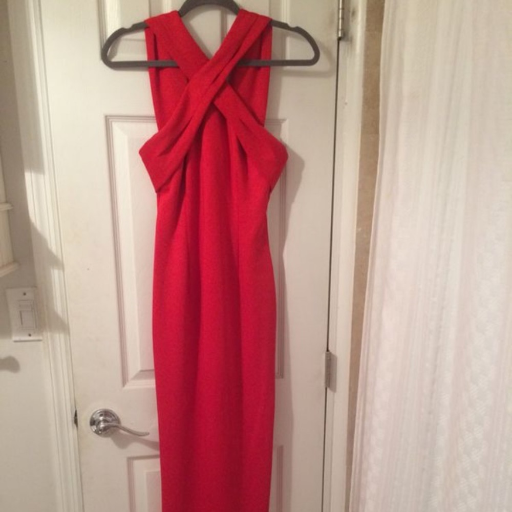 Red Calvin Klein gown